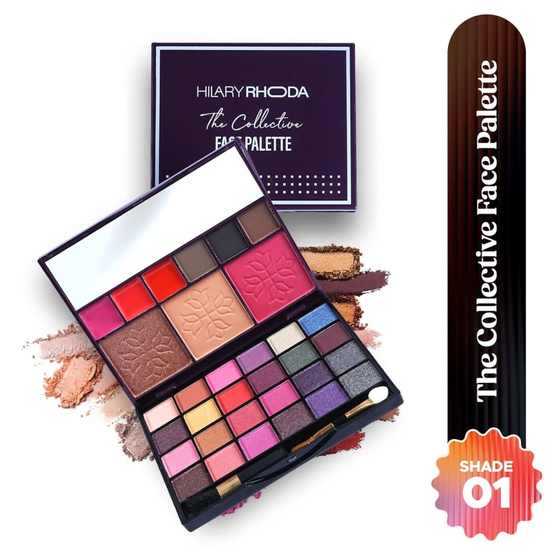 Hilary Rhoda The Collective Face Palette | 3 Cream Lip glosses | 3 Eyebrow Colours | Highlighter | Contour & Blush | 24 Eyeshadow | Highly Pigmented Face Palette | Blends Easily | Makeup kit for women | 55g (Multi-1) thumbnail 2